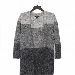 Ann Taylor Factory Open Front Cardigan Women’s Small Black Gray Thick Knit Long